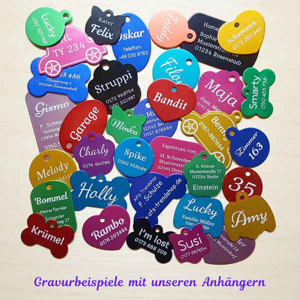 Hundemarke Knochen groß inkl. Gravur, Farbauswahl