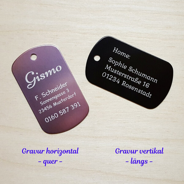 Hundemarke Erkennungsmarke inkl. Gravur, Farbauswahl