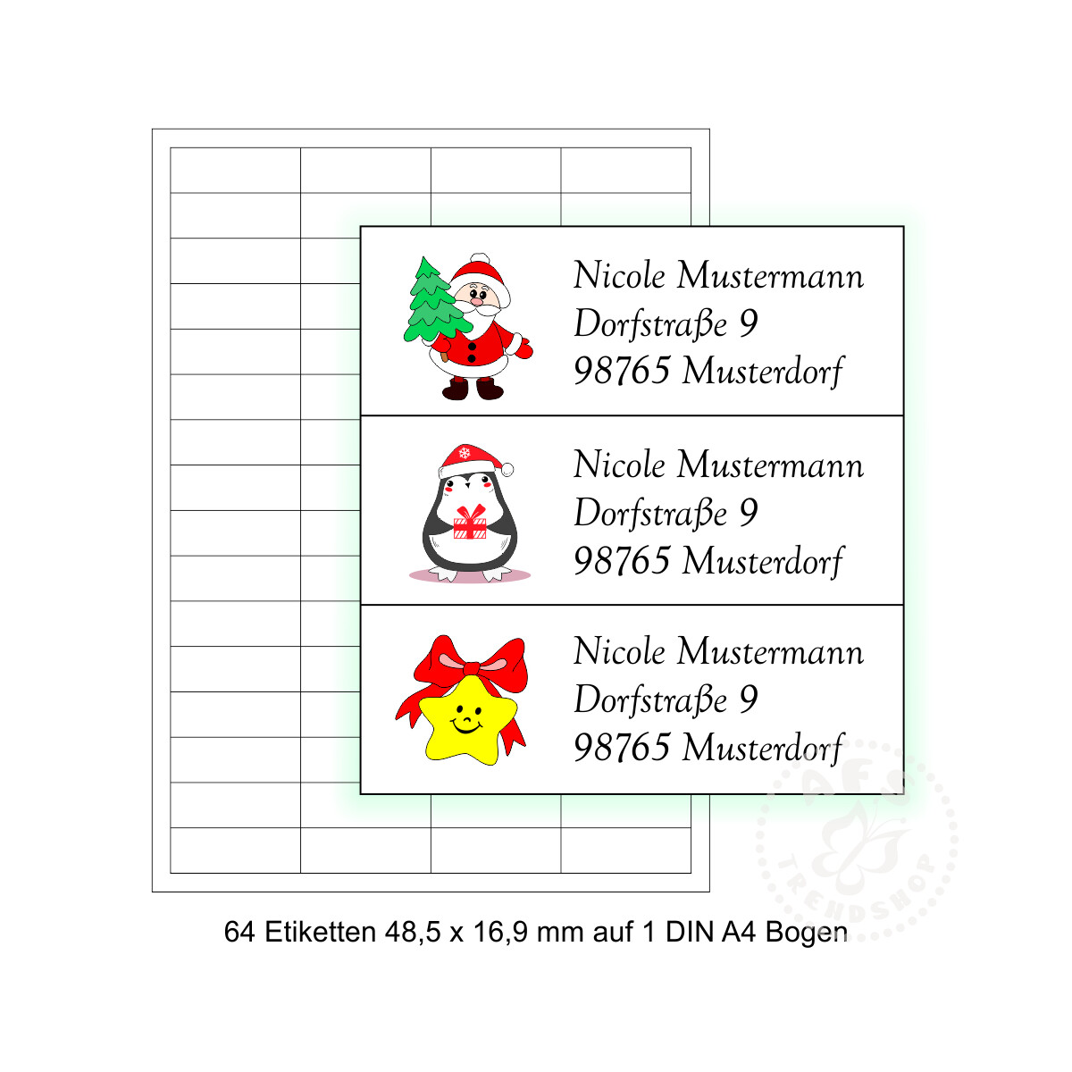 64 Adressaufkleber 48,5 x 16,9 mm Motiv X-Mas