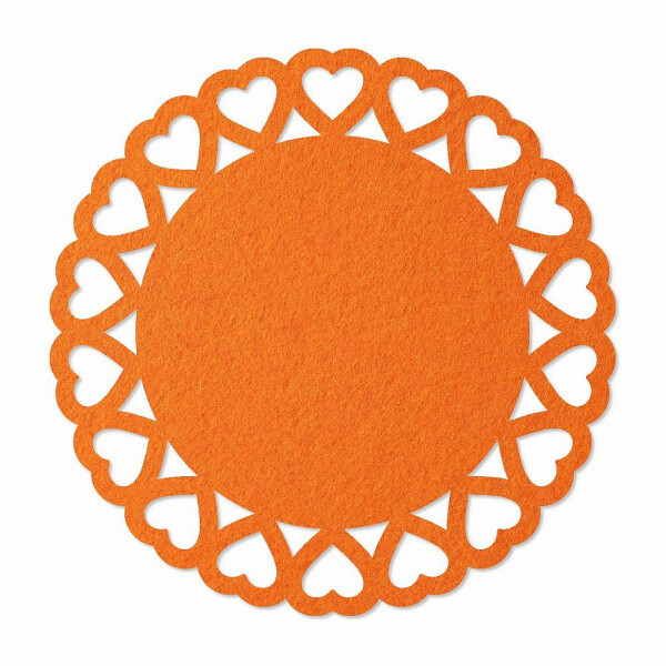 1 x FILZ Untersetzer Rund mit Herzbordüre 15 cm - orange