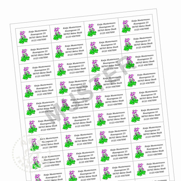 1 Bogen Adressaufkleber Blumen mit Ihrem Text - Größe...