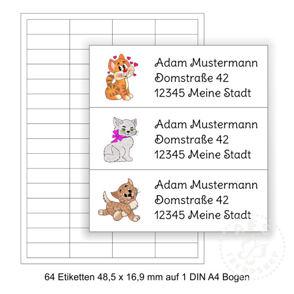 64 Adressaufkleber 48,5 x 16,9 mm Motiv Kätzchen