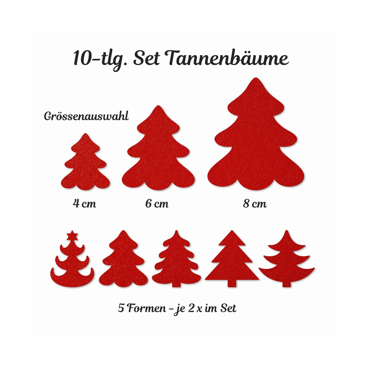 FILZ Tannenbaum 10er Set 4 cm - mohnrot