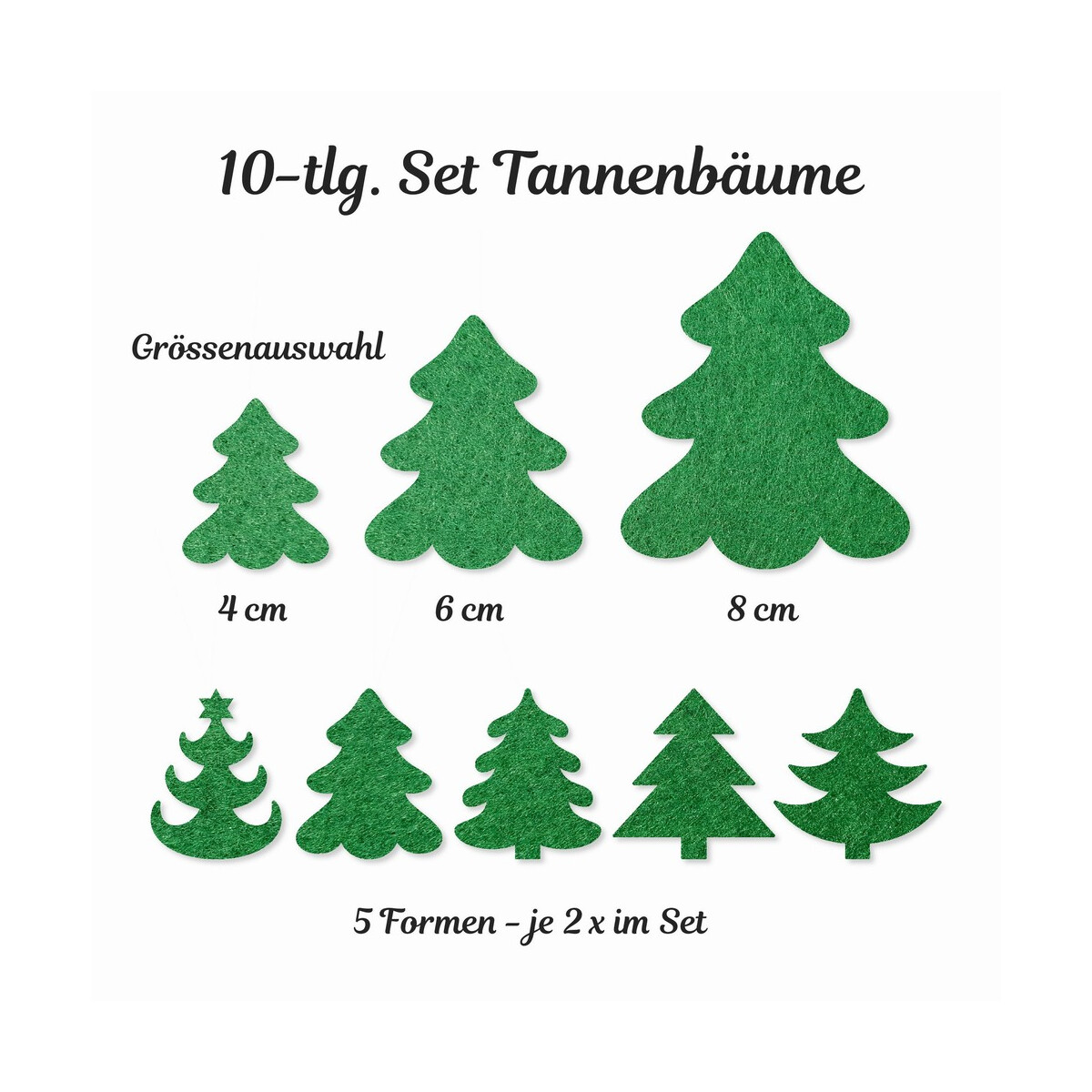 FILZ Tannenbaum 10er Set 4 cm - tannengrün