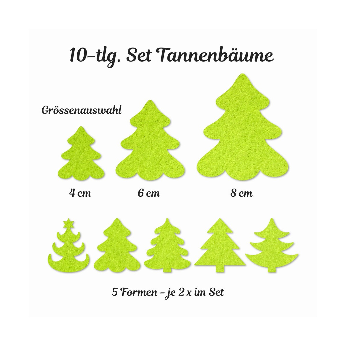 FILZ Tannenbaum 10er Set 4 cm - pistazie