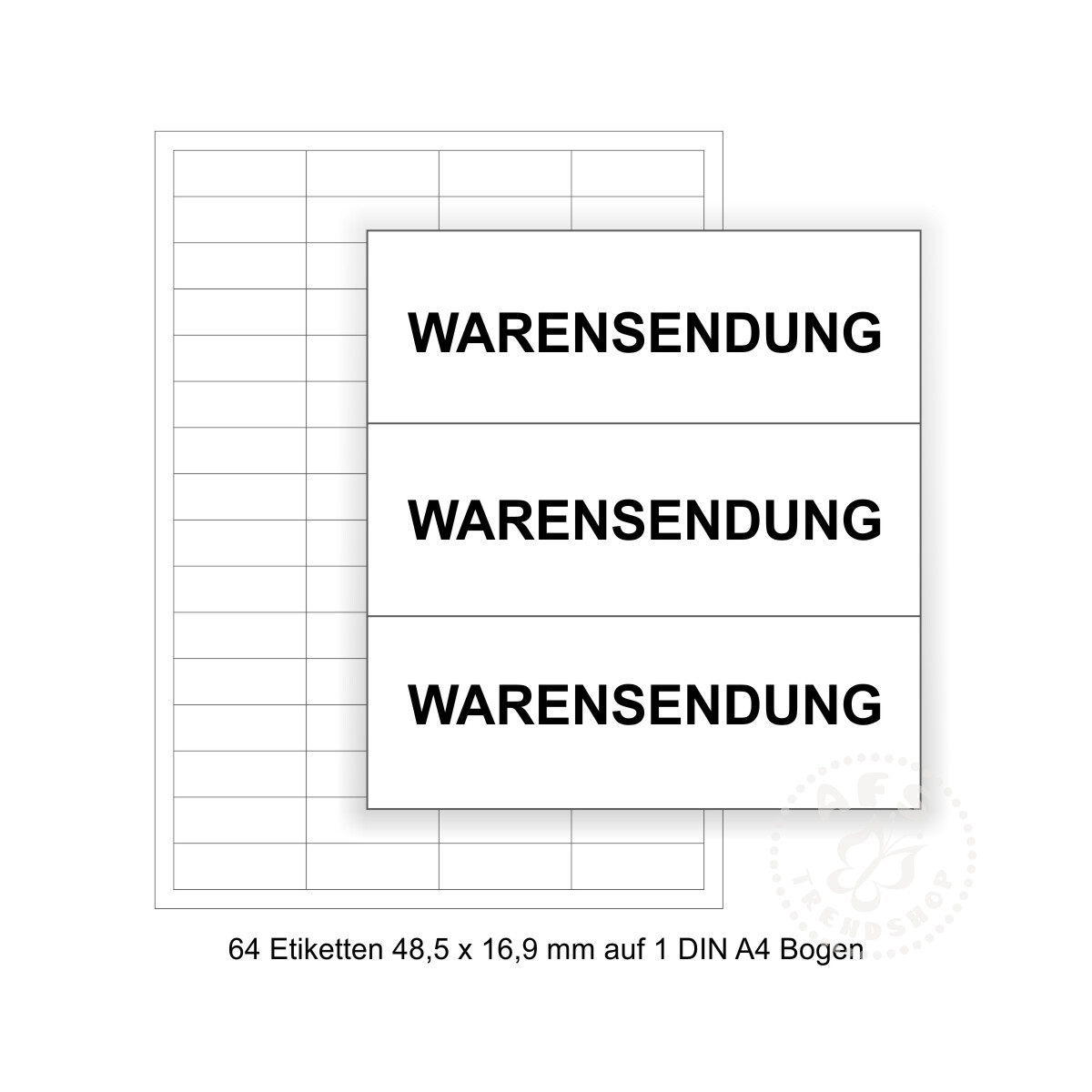 64 Aufkleber Etiketten 48,5 x 16,9 mm WARENSENDUNG